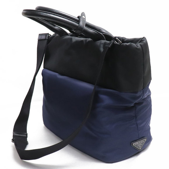 Prada Shoulder Reversible Blue Nylon 2Way Bag Black - Picture 1 of 10